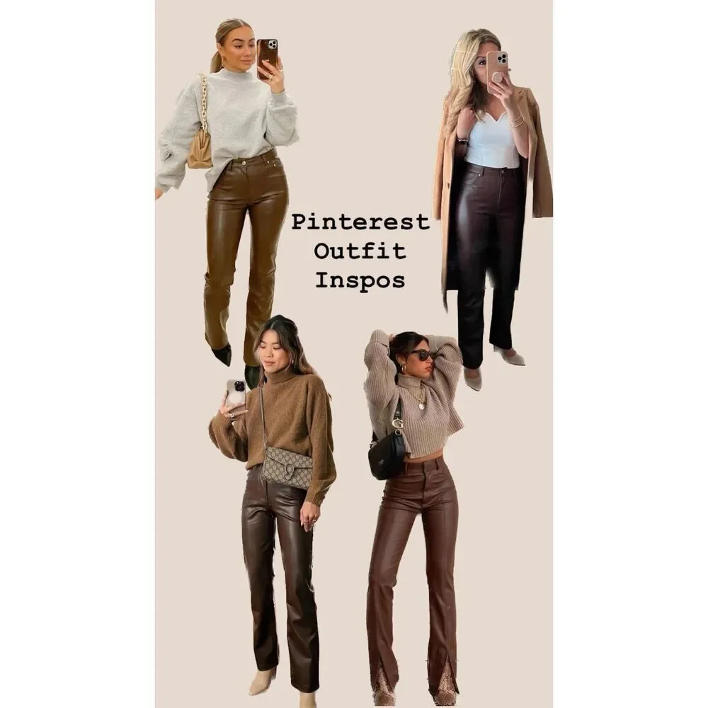 Caché Y2K 100% Brown Leather Straight Leg Pants - Picture 2 of 11